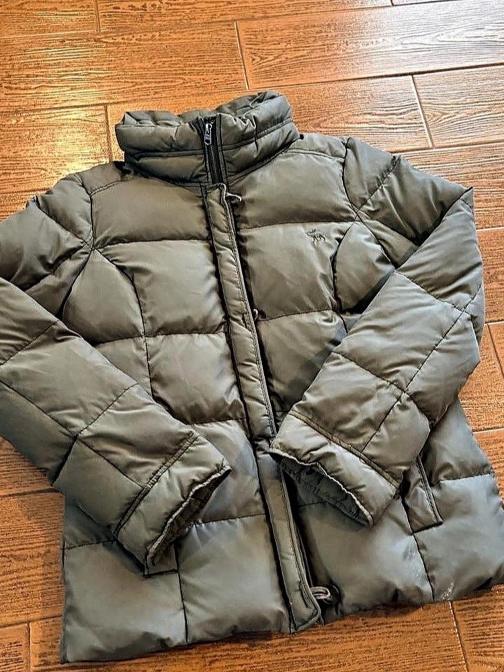 Rare 2000s Abercrombie & Fitch Grey Plaid Lined Puffer Jacket Large